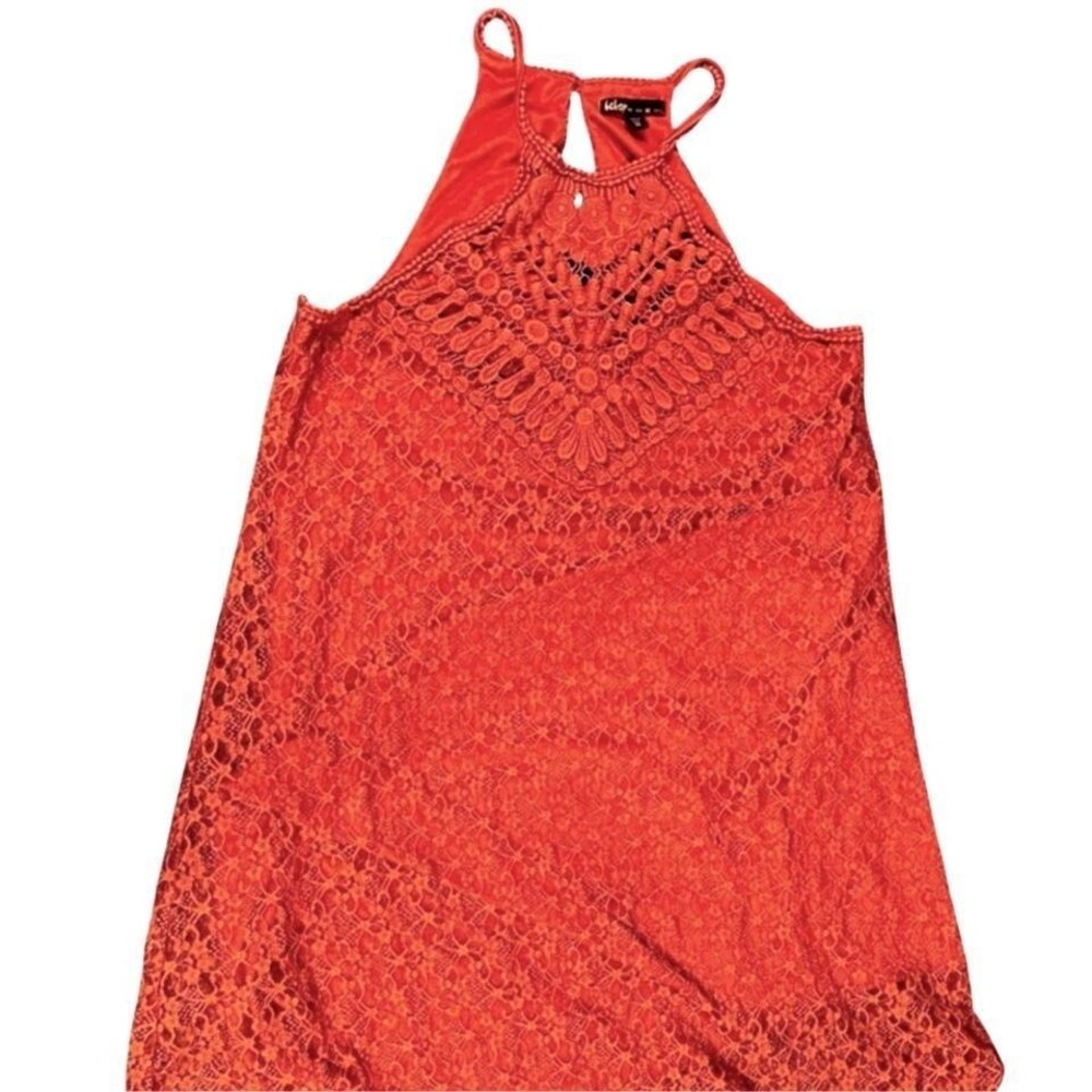 Bcbgrl Orange Red Floral Lace Halter Top Crochet Bib Keyhole Back Womens‎ Medium